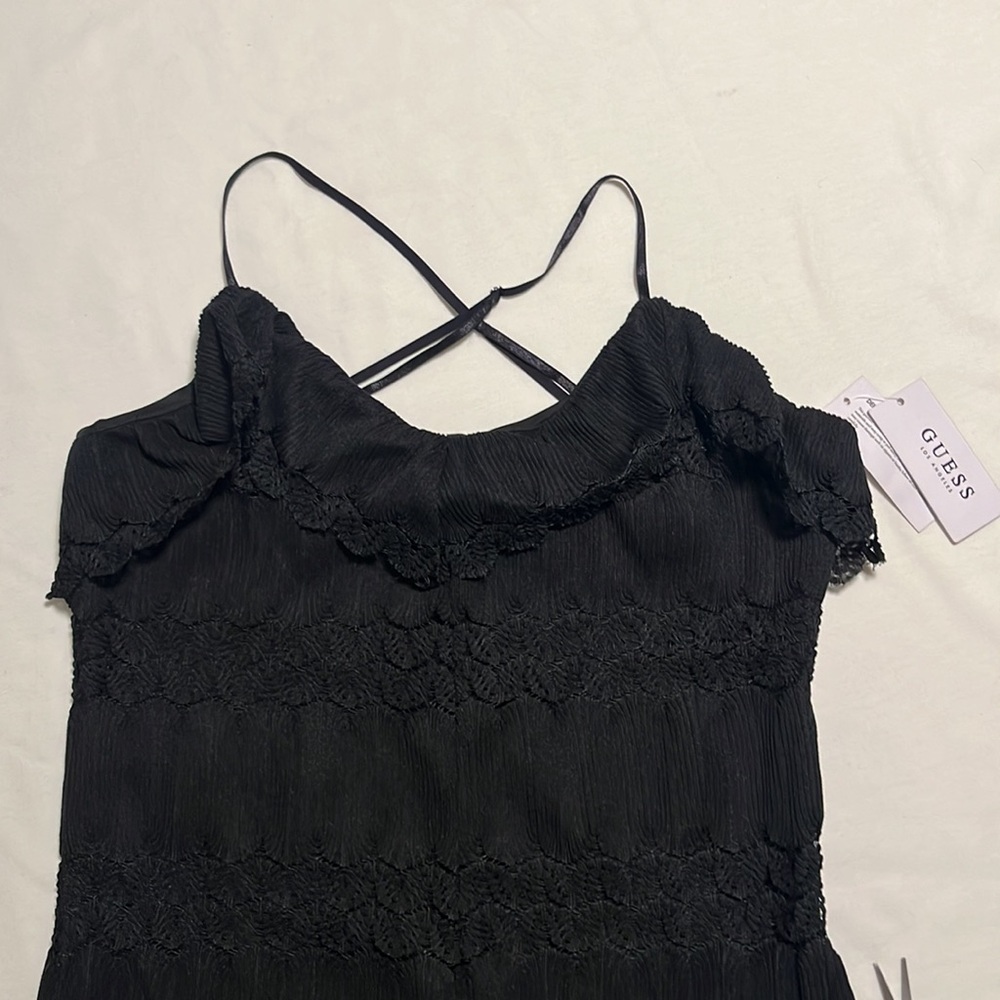 GUESS Romper Vita Mixed Lace Ruffled Overlay Romper Black LARGE - Picture 4 of 10